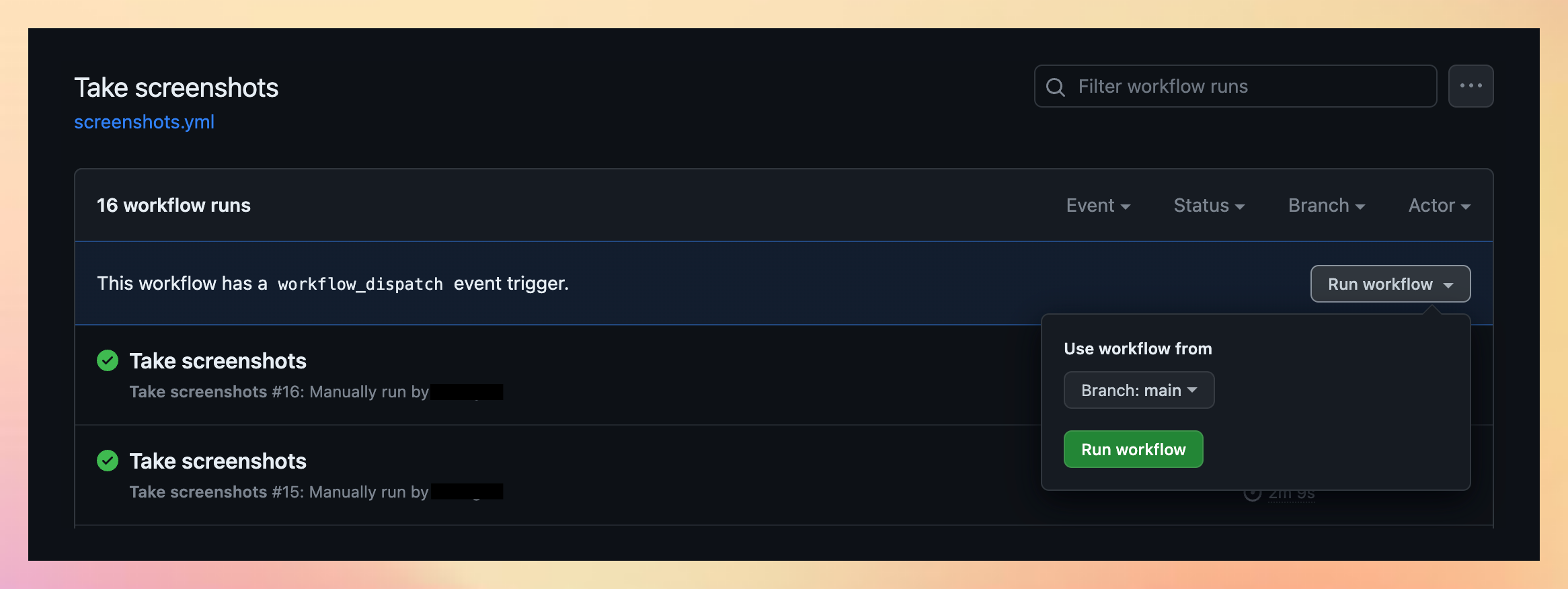 Take screenshot workflows
