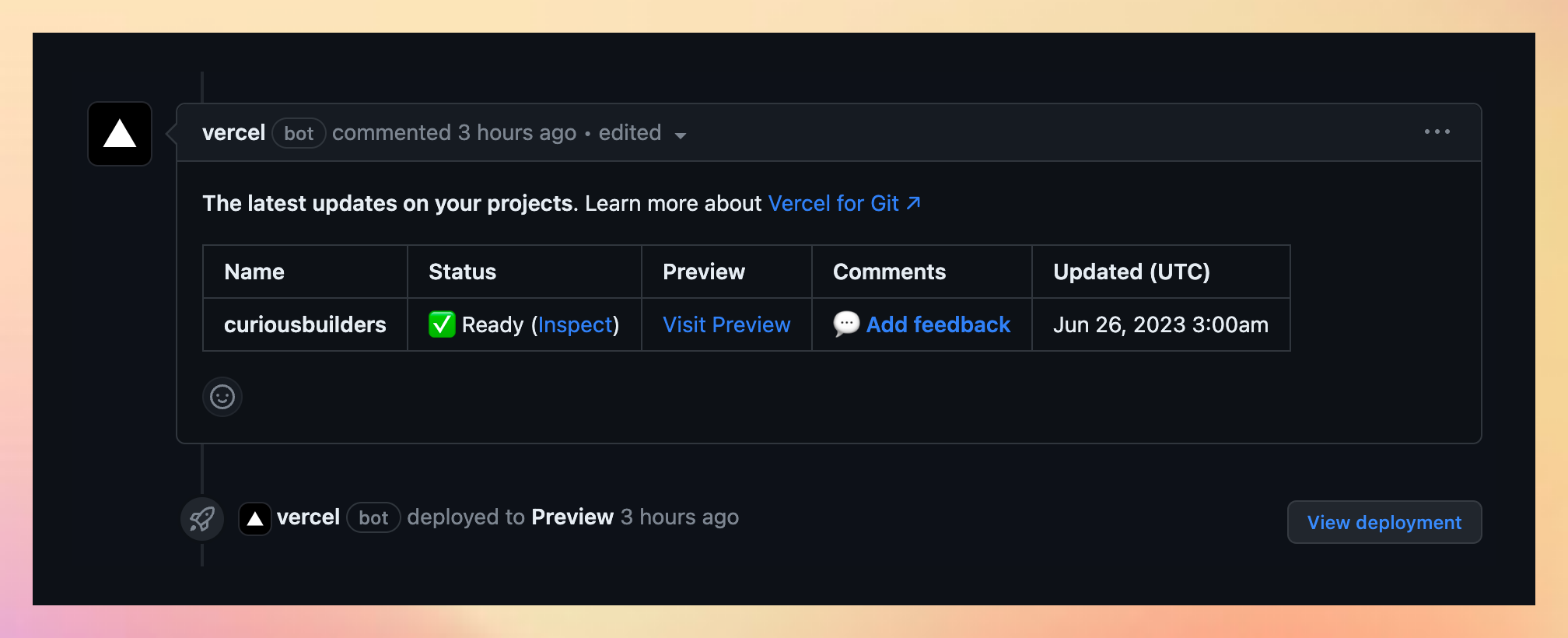 Vercel preview deployment