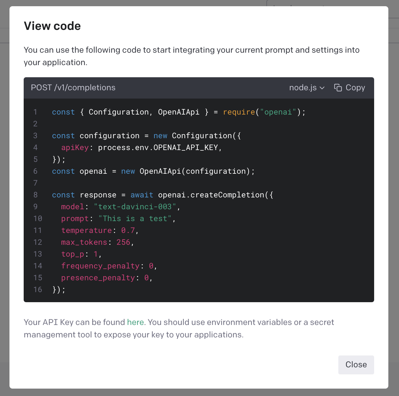 OpenAI Playground Code Example